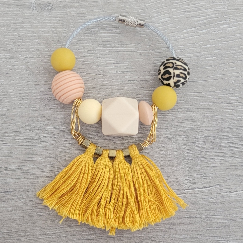 Neutral Beads and Tassels Bogg Bag Purse Charm